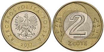 Польша 2 злотых 2017 MW KM 283 биметалл 4584-316