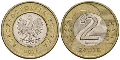 Польша 2 злотых 2017 MW KM 283 биметалл 4584-316