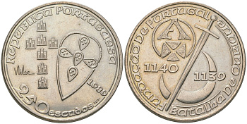 Португалия 250 эскудо 1989 INCM, 850 лет образования Португалии KM 650 медно-никель  UNC  4552-435