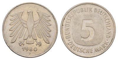 ФРГ 5 марок 1980 J KM 140.1, J.415 медно-никель плакированный никелем 4670-1253