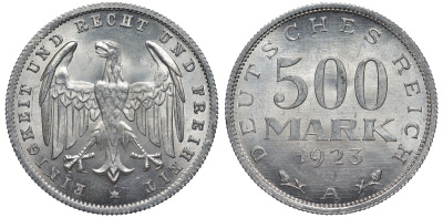 Германия 500 марок 1923 А KM 36, J.305 алюминий UNC 4587-515