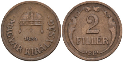 Венгрия 2 филлера 1934 BP KM 506 бронза 4115-1129