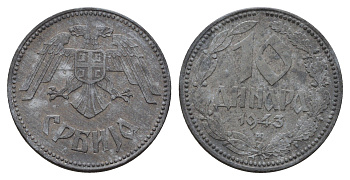Сербия 10 динаров 1943 год-тип KM 33 цинк 4652-1125