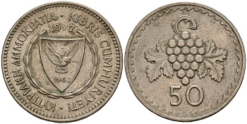 Кипр 50 милей 1977 KM 41 медно-никель 4156-412