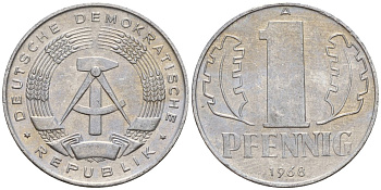 ГДР 1 пфенниг 1968 A KM 8.1 алюминий 44-1125