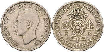 Великобритания 2 шиллинга (флорин) 1948 Георг VI (1936-1952) KM 865, Spink 4102 медно-никель 4572-1012