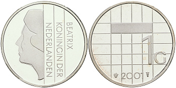 Нидерланды 1 гульден 2001 Беатрикс (1980-2013), с сертификатом KM 205a серебро PROOF 7-5-2-19