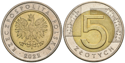 Польша 5 злотых 2022 MW KM 284 биметалл 4584-233