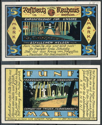Германия, Нойхаус 5 марок ND нотгельд, кладбище Li. 918b-2, M. 945.4 бумага UNC (пресс) 444-81-1-2