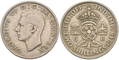 Великобритания 2 шиллинга (флорин) 1948 Георг VI (1936-1952) KM 865, Spink 4102 медно-никель 4572-1012