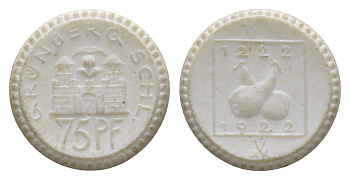 Грюнберг 75 пфеннигов 1922 Men05 9888.4, Men22.2 12320.4 фарфор 1094-7-45