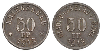 Грюнберг 50 пфеннигов 1918 Funck 176.3, Men05 9889.3, Men18 12321.3 железо 1521-131