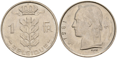 Бельгия 1 франк 1981 Belgique KM 142.1 медно-никель    4187-116