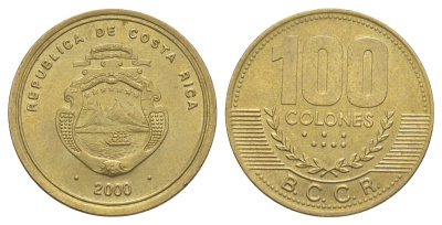 Коста-Рика 100 колонов 2000 KM 240 алюминиевая бронза UNC 4631-556