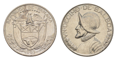 Панама 1/10 бальбоа (10 сентесимо) 1993 KM 10 медь плакированная медно-никелем UNC 4644-166