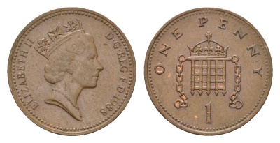Великобритания 1 пенни 1988 Елизавета II (1952-2022) KM 935, Spink 4381 (B3) бронза 4684-1025