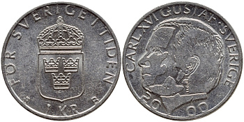 Швеция 1 крона 2000 Карл XVI Густав (1973- ) KM 852а медно-никель 4364-2336