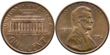 США 1 ЦЕНТ 1994 ЛИНКОЛЬН KM 201b цинк плакированный медью 4178-265
