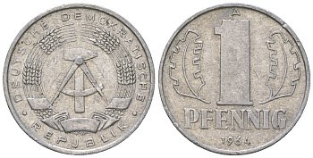 ГДР 1 пфенниг 1964 А KM 8.1 алюминий 3458-311