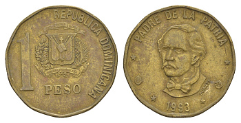 Доминиканы (Доминиканская Республика) 1 песо 1993 KM 80.2 латунь 4646-224