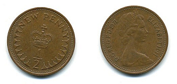 Великобритания 1/2 пенни 1971 Елизавета II (1952-2022) КМ 914, Spink 4239 бронза 4110-1644