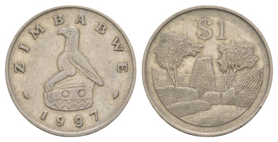 Зимбабве 1 доллар 1997 руины большого Зимбабве KM 6 медно-никель 4656-751
