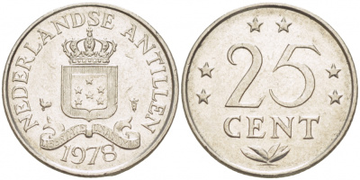 Нидерландские Антилы 25 центов 1978 Юлиана (1948-1980) KM 11 никель 3309-627