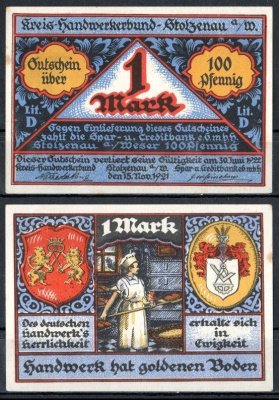 Штольценау (Пруссия, Ганновер) 1 марка 1921 Mehl Grabowski 1277.1-11/12 бумага UNC (пресс) 7556-70-3-3