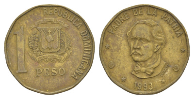 Доминиканы (Доминиканская Республика) 1 песо 1993 KM 80.2 латунь 4646-224
