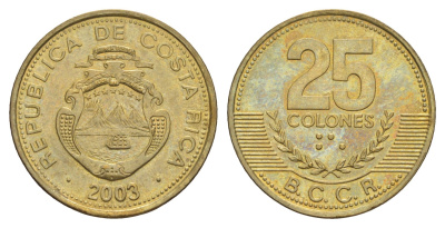 Коста-Рика 25 колонов 2003 KM 229a алюминиевая бронза UNC 4642-922