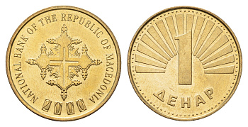 Македония 1 денар 2000 год-тип KM 27 латунь UNC 4688-746