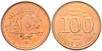 Ливан 100 ливров 1996 кедровое дерево KM 38 медь цинк UNC 87-921