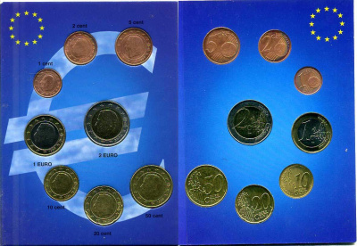 Бельгия евронабор из 8 монет 1999-2001   биметалл  UNC  1-6-2-34