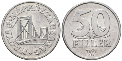 Венгрия 50 филлеров 1979 BP, мост Елизаветы в Будапеште KM 574 алюминий UNC 4618-811