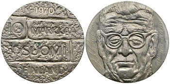 Финляндия 10 марок 1970 S-H, день рождения президента Юхо Паасикиви KM 51 серебро 1525-945