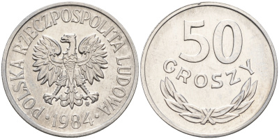 Польша 50 грошей 1984 MW KM 48.1 алюминий  UNC  4161-146