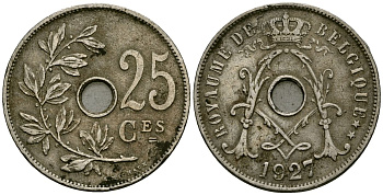 Бельгия 25 сантимов 1927 Belgique KM 68 медно-никель 4165-533