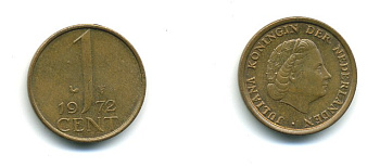Нидерланды 1 цент 1972 Юлиана (1948-1980) КМ 180 бронза 53-255