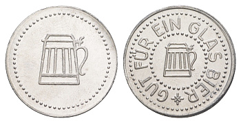 Германия жетон в 1 "стакан пива" ND диаметр 24 мм, вес 1,1 гр алюминий UNC 4638-841