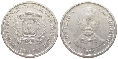 Доминиканская Республика (Доминикана) 1 песо 1976 100 лет со дня смерти Хуана Пабло Дуарте KM 45 медно-никель BU 650-1143