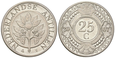 Нидерландские Антилы 25 центов 2007 Беатрикс (1980-2013) KM 35 сталь плакированная никелем aUNC 4611-842