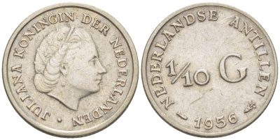 Нидерландские Антилы 1/10 гульдена 1956 Юлиана (1948-1980) KM 3 серебро 112-1054