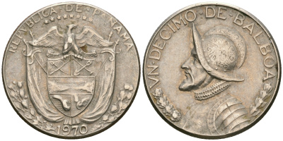 Панама 1/10 бальбоа 1970 KM 10а медь плакированная медно-никелем 08-1469