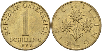 Австрия 1 шиллинг 1993 КМ 2886 алюминиевая бронза 4573-315