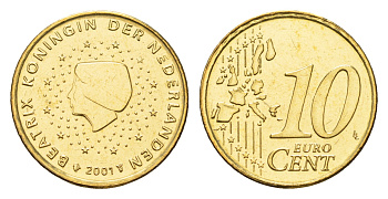 Нидерланды 10 евроцентов 2001 Беатрикс (1980-2013) КМ 237 нордик  UNC  M73-12