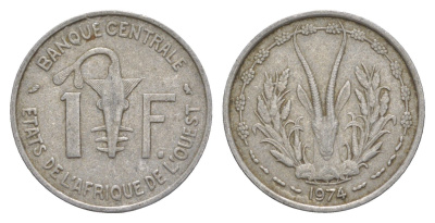 Западная Африка (BCEAO) 1 франк 1974 Центральный банк государств Западной Африки KM 3.1 алюминий 4642-223