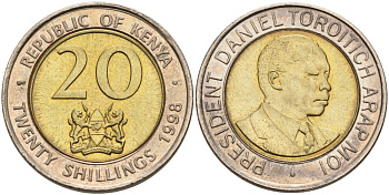 Кения 20 шиллингов 1998 Дэниэл арап Мои KM 32 биметалл 4556-1254