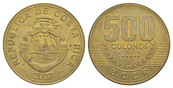 Коста-Рика 500 колонов 2007 KM 239.1a сталь плакированная латунью aUNC 4645-735
