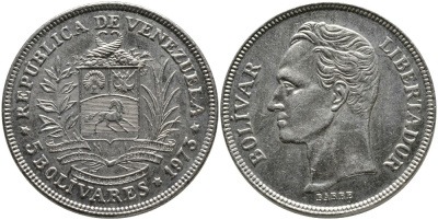 Венесуэла 5 боливаров 1973 Симон Боливар KM 44 никель 4521-933
