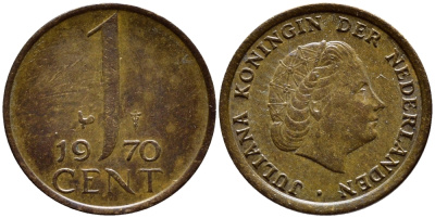 НИДЕРЛАНДЫ 1 ЦЕНТ 1970 ЮЛИАНА KM 180 бронза 4392-1365